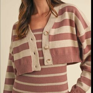 Mable Striped Beige and Mauve Women's Sweater Size L